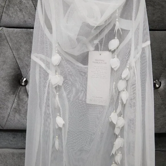 Akira White Sheer Floral Beaded Appliques Halter Maxi Tulle Dress Size Small - Picture 12 of 13